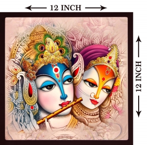 PIPILIKA® Home Decor | Art:-198115 | Radha Krishna | 12 inch X 12 inch | With 1 Inch Framing | Wall Decor Painting