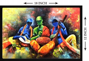 PIPILIKA® Home Decor | Art:-198124 | Indian Classical Ancient Musicians | 18 inch X 12 inch | With 1 Inch Framing | Wall Decor Painting