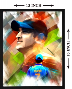 PIPILIKA Home Decor | Art:-198130 | Indian Cricketer Mahendra Singh Dhoni | Poster Art Print | 12 inch X 15 inch | With 1 Inch Framing | Wall Decor Painting