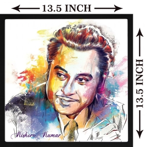 PIPILIKA® Home Decor | Art:-198158 | UV Laminated | Kishore Kumar Portrait Painting Print | 13.5 inch X 13.5 inch | With 1 Inch Framing | Wall Decor Painting