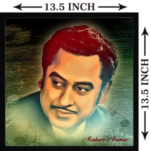 PIPILIKA® Home Decor | Art:-198160 | UV Laminated | Kishore Kumar Portrait Painting Print | 13.5 inch X 13.5 inch | With 1 Inch Framing | Wall Decor Painting