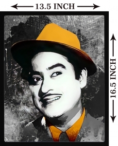 PIPILIKA® Home Decor | Art:-198161 | UV Laminated | Kishore Kumar Portrait Painting Print | 13.5 inch X 16.5 inch | With 1 Inch Framing | Wall Decor Painting