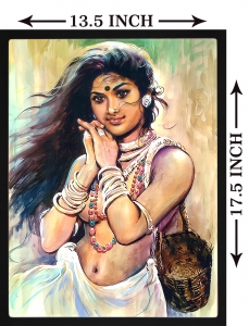 PIPILIKA® Home Decor | Art:-198165 | UV Laminated | Beautiful Women Painting | 13.5 inch X 17.5 inch | With 1 Inch Framing | Wall Decor Painting