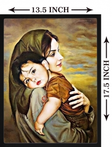 PIPILIKA® Home Decor | UV Laminated | Beautiful Mother & Son Painting With Framing | 13.5 inch X 17.5 inch | With 1 Inch Framing | Wall Decor Painting | Art:-198167