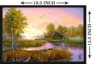 PIPILIKA® Home Decor | UV Laminated | Beautiful Landscape River Wonderful Nature Scenery Painting - With Framing | 19.5 inch X 13.5 inch | 1 Inch Framing | Wall Decor Painting | Art:-198173