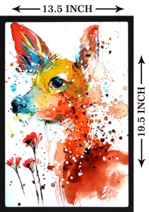 PIPILIKA® Home Decor | UV Laminated | Beautiful Colorful White Tailed Deer Painting Print - With Framing | SIZE: 13.5 inch X 19.5 inch | 1 Inch Framing | Wall Decor Painting | Art Work | Art:-198183