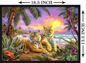 PIPILIKA® Home Decor | UV Laminated | Beautiful Painting Picture of TWO TIGER - With Framing | SIZE: 19.5 inch X 13.5 inch | 1 Inch Framing | Wall Decor Painting | Wonderful Scenery | Art:-198190