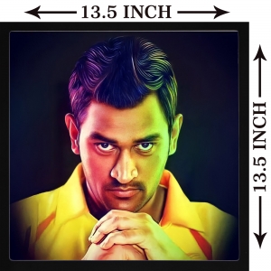 PIPILIKA® Home Decor | UV Laminated | Wonderful Portrait Painting of Indian Cricketer Mahendra Singh Dhoni | SIZE: 13.5 inch X 13.5 inch | With 1 Inch Framing | Wall Decor Painting | Art:-1981100