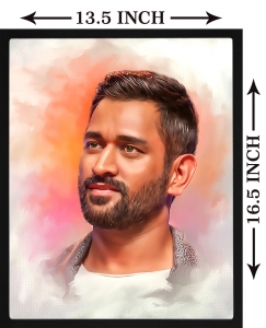 PIPILIKA® Home Decor | UV Laminated | Wonderful Portrait Painting of Indian Cricketer Mahendra Singh Dhoni | SIZE: 13.5 inch X 16.5 inch | With 1 Inch Framing | Wall Decor Painting | Art:-1981101