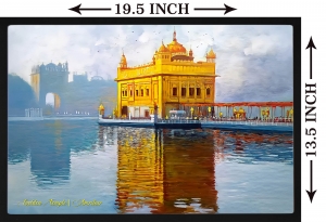 PIPILIKA® Home Decor | UV Laminated | Mesmerizing Wonderful Painting of GOLDEN TEMPLE-AMRITSAR | With 1 Inch Framing | SIZE: 19.5 inch X 13.5 inch | Wall Decor Painting | Art Work | Art:-1981104