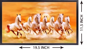 Home Decor | UV Laminated | HOME & OFFICE VASTU PAINTINGS - 7 (Seven) Running Horses - With Framing | SIZE: 19.5 inch X 11.5 inch | Feng Shui Wall Decor Painting | Art:-1981113