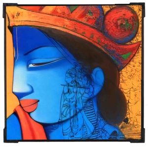 FURNATO | Painting of Shree Krishna | Artistic Painting | with Long Lasting UV Coated MDF Framing | Laminated | Home Decor