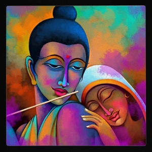 PIPILIKA® Home Decor | Art:-198112 | Krishna Radha | Famous Painting | 12 inch X 12 inch | With 1 Inch Framing | Wall Decor Painting