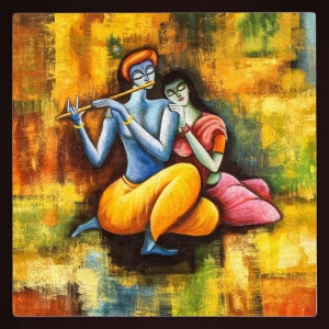 PIPILIKA® Home Decor | Art:-198113 | Krishna Radha | Famous Painting | 12 inch X 12 inch | With 1 Inch Framing | Wall Decor Painting