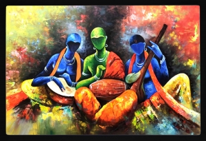 PIPILIKA® Home Decor | Art:-198124 | Indian Classical Ancient Musicians | 18 inch X 12 inch | With 1 Inch Framing | Wall Decor Painting