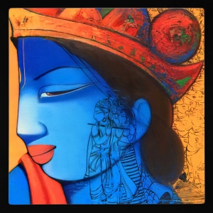 PIPILIKA® Home Decor | Art:-198135 | Shri Krishna | Famous Painting | 14 inch X 14 inch | With 1 Inch Framing | Wall Decor Painting