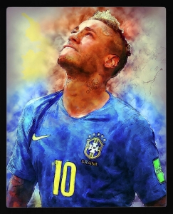 PIPILIKA® Home Decor | Art:-198143 | Neymar Jr | Neymar Painting Picture | 14 inch X 19 inch | With 1 Inch Framing | Wall Decor Painting