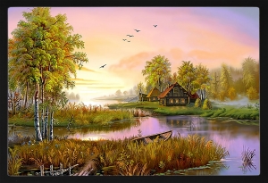 PIPILIKA® Home Decor | UV Laminated | Beautiful Landscape River Wonderful Nature Scenery Painting - With Framing | 19.5 inch X 13.5 inch | 1 Inch Framing | Wall Decor Painting | Art:-198173