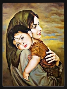 PIPILIKA® Home Decor | UV Laminated | Beautiful Mother & Son Painting With Framing | 13.5 inch X 17.5 inch | With 1 Inch Framing | Wall Decor Painting | Art:-198167