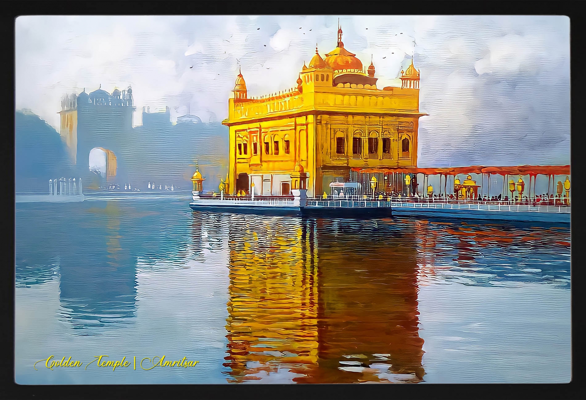 golden temple glass painting