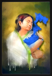 PIPILIKA® Home Decor | UV Laminated | Wonderful Painting of Honorable CM MAMATA BANERJEE holding West Bengal as like Mother - With Framing | 13.5 inch X 19.5 inch | Beautiful Painting | Art:-198192