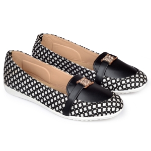 Trendy Beautiful Ballerinas 004.021 Bellies For Women  (Black, White) (UK/India 4)